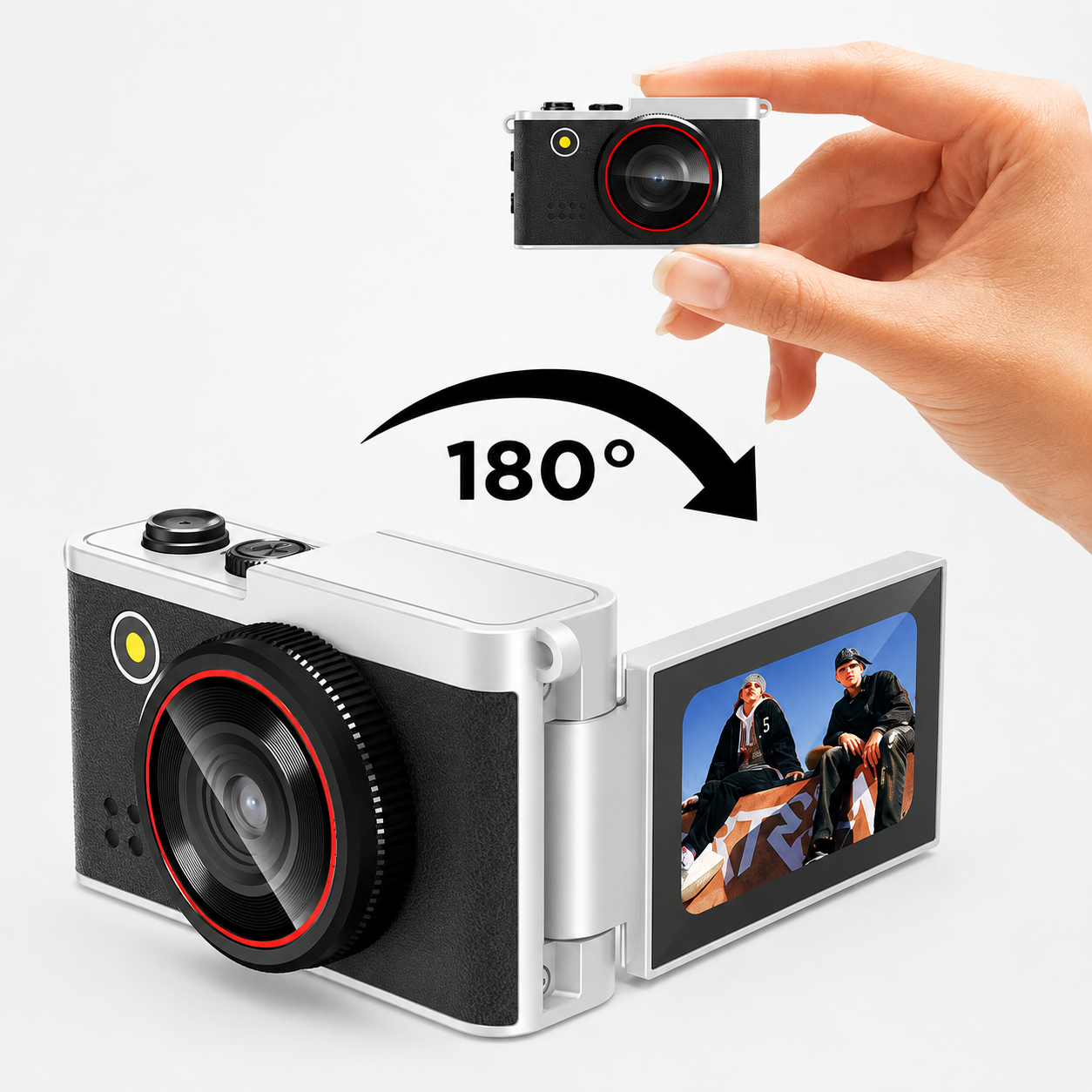 DC38S Mini 2K Camera with Rotating Flip Screen, 5MP CMOS, MicroSD & Keychain Design